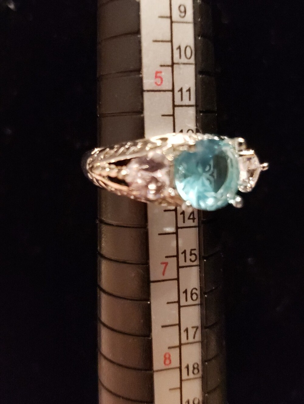 NEW AQUAMARINE STERLING Silver Ring, Size 6, Art Deco Style, Round-cut Beauty - Picture 3 of 8